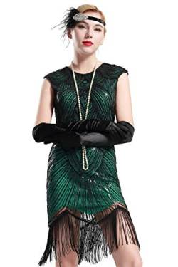 BABEYOND Damen Kleid voller Pailletten 20er Stil Runder Ausschnitt Inspiriert von Great Gatsby Kostüm Kleid (S (Fits 68-78 cm Waist & 86-96 cm Hips), Grün) von BABEYOND