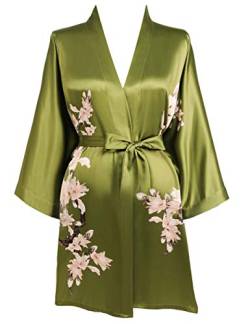 BABEYOND Damen Morgenmantel Blumen Gedruckt Sommer Bademantel Kimono Kurz Robe Leicht Schlafmantel Damen Satin Strandkleid (Grün) von BABEYOND