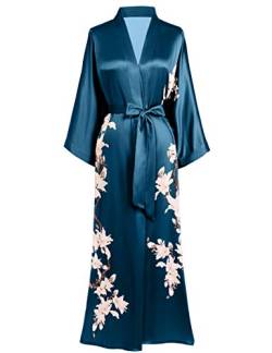 BABEYOND Damen Morgenmantel Kimono Blumen Zweig Gedruckt Maxi Lang Damen Bademantel Birnenblumen Strandjacke Braut Junggesellinnenabschied Party Schlafmantel von BABEYOND