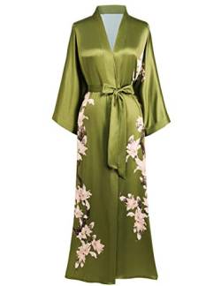 BABEYOND Damen Morgenmantel Kimono Blumen Zweig Gedruckt Maxi Lang Damen Bademantel Birnenblumen Strandjacke Braut Junggesellinnenabschied Party Schlafmantel von BABEYOND