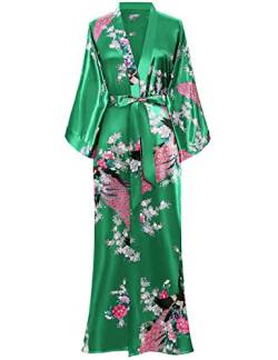 BABEYOND Damen Morgenmantel Maxi Lang Kimono Strandkleid Pfau Gedruckt Strickjacke Kimono Bademantel Damen Lange Robe Schlafmantel Girl Pajama Party (Grün) von BABEYOND