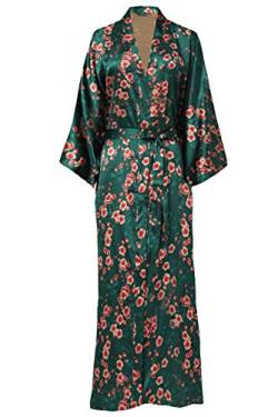 BABEYOND Damen Morgenmantel Maxi Lang Seide Satin Kimono Kleid Blüten Muster Kimono Bademantel Damen Lange Robe Blumen Schlafmantel Girl Pajama Party 135 cm Lang (Pfirsichblüte) von BABEYOND