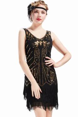 BABEYOND Damen Retro 1920er Stil Flapper Kleider mit Zwei Schichten Troddel V Ausschnitt Great Gatsby Motto Party Kostüm Kleider von BABEYOND