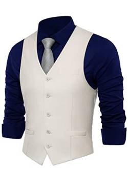 BABEYOND Herren Formal Suit Vest Slim Fit Weste Business Weste für Anzug Smoking, Beige, Medium von BABEYOND