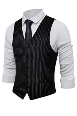 BABEYOND Herren Formal Suit Vest Slim Fit Weste Business Weste für Anzug Smoking, Schwarzer Streifen, Large von BABEYOND