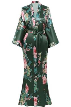 BABEYOND Kimono Robe Lang Floral Brautjungfer Hochzeit Bachelorette Party Robe 53 Zoll, Bronzegrün, Einheitsgröße von BABEYOND