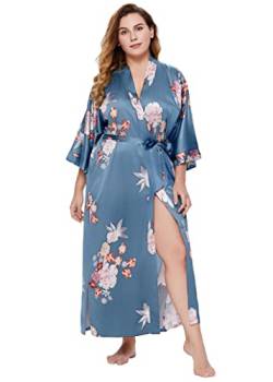 BABEYOND Lange Kimono Robe Plus Size Floral Satin Roben Plus Size Kimono Cover Up Loose Cardigan Top Bachelorette Party Robe, blau, Einheitsgröße Mehr von BABEYOND