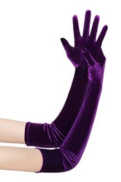 BABEYOND Lange Opern-Party-Handschuhe – 1920er Jahre Flapper Gatsby Zubehör Samt Ellenbogenhandschuhe, dunkelviolett, One size von BABEYOND