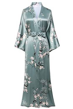 BABEYOND Langer Druck Kimono Robe Bluse Kimono Cover Up Lose Cardigan Top Outwear, Birnenblume-grün, Einheitsgröße von BABEYOND