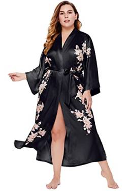 BABEYOND Langer Kimono-Robe mit Blumenmuster, Satin-Roben in Übergröße, Kimono-Überwurf, lockere Strickjacke - Schwarz - XX-Large Mehr von BABEYOND