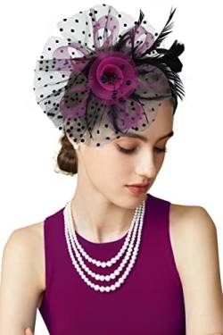 BABEYOND Mesh Feder Fascinator Blume Haar Clip Fascinators Hut Braut Kopfschmuck Hochzeit Kirche Tee Party Derby Hüte Rennen Hüte, Blackrose, Einheitsgröße von BABEYOND