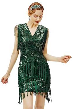 Babeyond 1920er Jahre Flapperkleid lang Fransen Gatsby Kleid Roaring 20er Jahre Pailletten Perlenkleid Vintage Art Deco Kleid - Grün - Mittel von BABEYOND