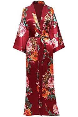 Babeyond Kimono-Bademantel, lang, Blumenmuster, für Brautjungfern, Hochzeit, Junggesellinnenabschied, 134,6 cm - Rot - Eine Größe passt meistens von BABEYOND