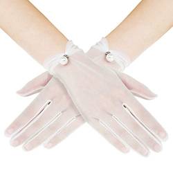 Coucoland BABEYOND Hochzeit Handschuhe Satin Dekoriert mit Lace/Perle Opera Fest Party Handschuhe Damen Fasching Kostüm Accessoires 22cm von BABEYOND