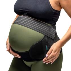 BABYGO® Bauchgurt Bauchband Schwangerschaft | Schwangerschaftsgürtel Stützgürtel bauchstütze beckengurt | inklusive Übungsbuch - Yoga für Schwangere S Schwarz von BABYGO
