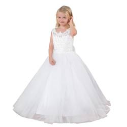 BABYONLINE D.R.E.S.S. Blumensmädchenkleid Kleider Kinder Mädchen Kleid Hochzeit Partykleid Prinzessin Abendkleid Brautjungfer Elegant ärmellos Langes Abendkleid Schleife Spitze Tüll Weiß und Elfenbein von BABYONLINE D.R.E.S.S.