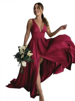 Babyonline D.R.E.S.S. Abendkleid, lang, große Größe, Schlitz, sexy, tiefer V-Ausschnitt, schick, elegant, Gala-Kleid, Promo, bordeaux, 32 von BABYONLINE D.R.E.S.S.