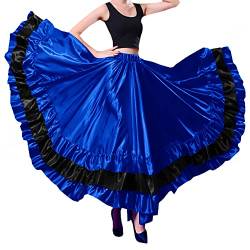 BACKGARDEN Frauen Schwarz Rot Schichten Satin Langer Rock für Spanischen Flamenco Bauchtanz Mexiko Ballett Folklorico Performance, Blaues Thema, Einheitsgröße von BACKGARDEN