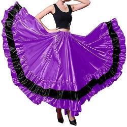 BACKGARDEN Frauen Schwarz Rot Schichten Satin Langer Rock für Spanischen Flamenco Bauchtanz Mexiko Ballett Folklorico Performance, Violettes Thema, Einheitsgröße von BACKGARDEN
