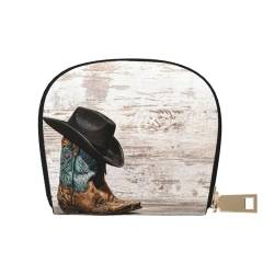 BACKZY Cowboyhut und Stiefel, bedruckt und modisch, halbrunde Lederhülle, Karten-Tasche, geeignet zum Mitnehmen von BACKZY