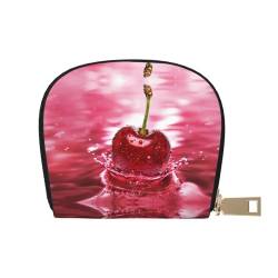 BACKZY Rosa Rose gedruckt und modische halbrunde Lederhülle, Karten-Tasche, geeignet für unterwegs, Rot Kirschen, Einheitsgröße von BACKZY
