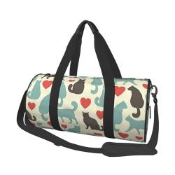 Happy Walking Kitty Print Round Large Capacity Travel Bag Multifunktionale Aufbewahrungstasche, Schwarz , Einheitsgröße von BACKZY