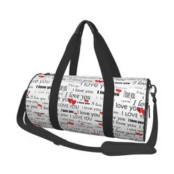 I Love You Words mit Herz-Aufdruck, rund, große Kapazität, Reisegepäcktasche, multifunktionale Aufbewahrungstasche, Schwarz , Einheitsgröße von BACKZY