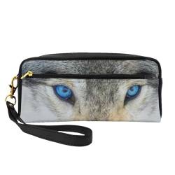 Modische Kosmetiktasche mit blauen Augen, Wolfsdruck, multifunktionale Aufbewahrungstasche, Schwarz , Einheitsgröße von BACKZY