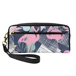 Modische Kosmetiktasche mit rosa Flamingo- und Blättermuster, multifunktionale Aufbewahrungstasche, Schwarz , Einheitsgröße von BACKZY