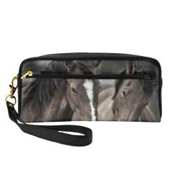Modische Kosmetiktasche mit zwei Pferden, multifunktionale Aufbewahrungstasche, Schwarz , Einheitsgröße von BACKZY