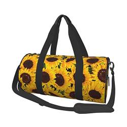 Reisegepäcktasche, Motiv: gelbe Sonnenblumen, rund, große Kapazität, multifunktionale Aufbewahrungstasche, Schwarz , Einheitsgröße von BACKZY