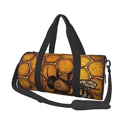 Reisegepäcktasche mit Bienen-Honigbienen-Aufdruck, rund, große Kapazität, multifunktionale Aufbewahrungstasche, Schwarz , Einheitsgröße von BACKZY