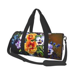 Reisegepäcktasche mit Blumenmotiv, rund, großes Fassungsvermögen, multifunktionale Aufbewahrungstasche, Schwarz , Einheitsgröße von BACKZY