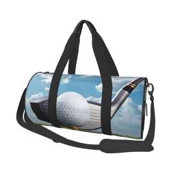 Reisegepäcktasche mit Golfschläger-Aufdruck, rund, große Kapazität, multifunktionale Aufbewahrungstasche, Schwarz , Einheitsgröße von BACKZY