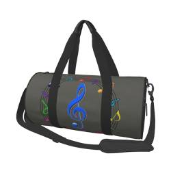 Reisegepäcktasche mit Musikdruck, rund, großes Fassungsvermögen, multifunktionale Aufbewahrungstasche, Schwarz , Einheitsgröße von BACKZY