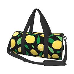 Reisegepäcktasche mit Zitronenfruchtdruck, rund, große Kapazität, multifunktionale Aufbewahrungstasche, Schwarz , Einheitsgröße von BACKZY