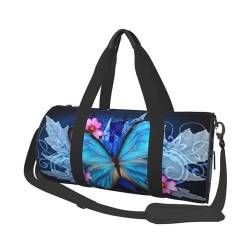Reisegepäcktasche mit niedlichem Schmetterlings-Aufdruck, rund, große Kapazität, multifunktionale Aufbewahrungstasche, Schwarz , Einheitsgröße von BACKZY