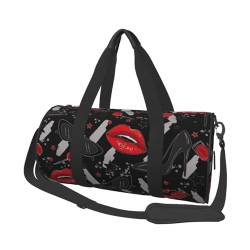 Reisetasche, Motiv: Lippen, High Heels, rund, großes Fassungsvermögen, multifunktionale Aufbewahrungstasche, Schwarz , Einheitsgröße von BACKZY