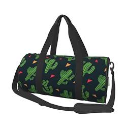 Reisetasche mit Kaktus-Kunstdruck, rund, große Kapazität, multifunktionale Aufbewahrungstasche, Schwarz , Einheitsgröße von BACKZY