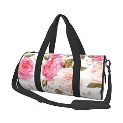 Reisetasche mit Rosenblüten-Druck, rund, große Kapazität, multifunktionale Aufbewahrungstasche, Schwarz , Einheitsgröße von BACKZY