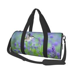 Reisetasche mit Vögeln in lila Lavendel, Blumendruck, rund, große Kapazität, multifunktionale Aufbewahrungstasche, Schwarz , Einheitsgröße von BACKZY