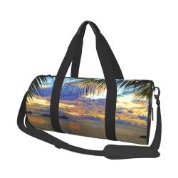 Runde Reisetasche mit großem Fassungsvermögen, Motiv: Sonnenuntergang am Strand, multifunktionale Aufbewahrungstasche, Schwarz , Einheitsgröße von BACKZY