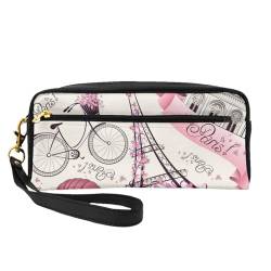 The Paris Tower and A Bicycle Print Fashion Leather Cosmetic Bag Multifunktionale Aufbewahrungstasche, Schwarz , Einheitsgröße von BACKZY