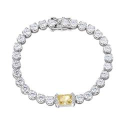 BADALO Eisblumen-Diamant-Herrenarmband im Nischendesign, gelbe Diamanten, rosa Diamanten, besetzt mit Cluster-Diamanten S925 (Size : Yellow16cm) von BADALO