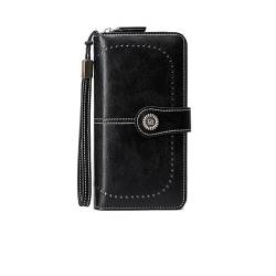 BADALO Frauen Brieftasche RFID Anti-diebstahl Leder Geldbörsen for Frau Lange Zipper Große Damen Clutch Tasche Geldbörse Karte Halter (Color : 23 Card Slots-Black) von BADALO