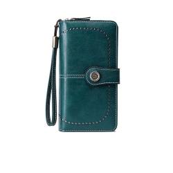 BADALO Frauen Brieftasche RFID Anti-diebstahl Leder Geldbörsen for Frau Lange Zipper Große Damen Clutch Tasche Geldbörse Karte Halter (Color : 23 Card Slots-Blue) von BADALO