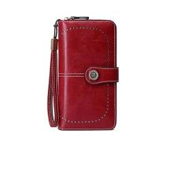 BADALO Frauen Brieftasche RFID Anti-diebstahl Leder Geldbörsen for Frau Lange Zipper Große Damen Clutch Tasche Geldbörse Karte Halter (Color : 23 Card Slots-Red) von BADALO