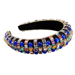 Diamanten Schwamm Stirnband Haarschmuck Damen Court Style Party Glitzer Haarbänder Haarbänder (Color : Royal blue) von BADALO