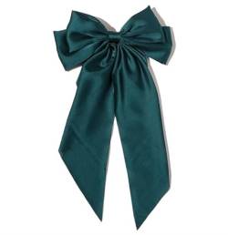 Elegante große Schleife Band Haarspange for Frauen einfache solide Satin Feder Clip Pferdeschwanz Schleife Haarnadel Mädchen Haarschmuck (Color : Blackish green) von BADALO