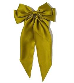 Elegante große Schleife Band Haarspange for Frauen einfache solide Satin Feder Clip Pferdeschwanz Schleife Haarnadel Mädchen Haarschmuck (Color : Green yellow) von BADALO